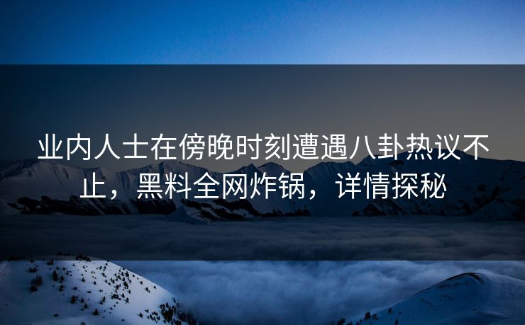业内人士在傍晚时刻遭遇八卦热议不止，黑料全网炸锅，详情探秘