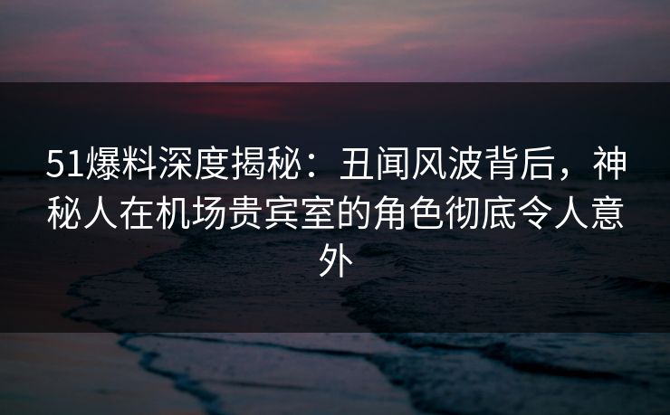 51爆料深度揭秘：丑闻风波背后，神秘人在机场贵宾室的角色彻底令人意外